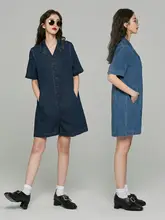 レトロデザインのゆったりデニムオールインワン【深い色合い・カジュアルスタイル】（セットアップ対応）