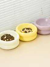 猫用陶器製高脚フードボウル【デザイン・ダブルボウル・水用・広口】
