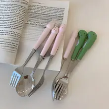 可愛い恐竜とウサギデザインの陶器製カトラリーセット【学生用・持ち運び便利・フルーツ用フォーク＆スプーン】