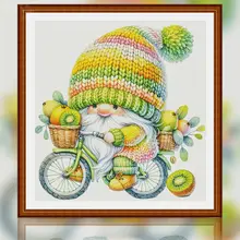 桃の小人 自転車に乗った刺繍アート【中国風・クロスステッチ】