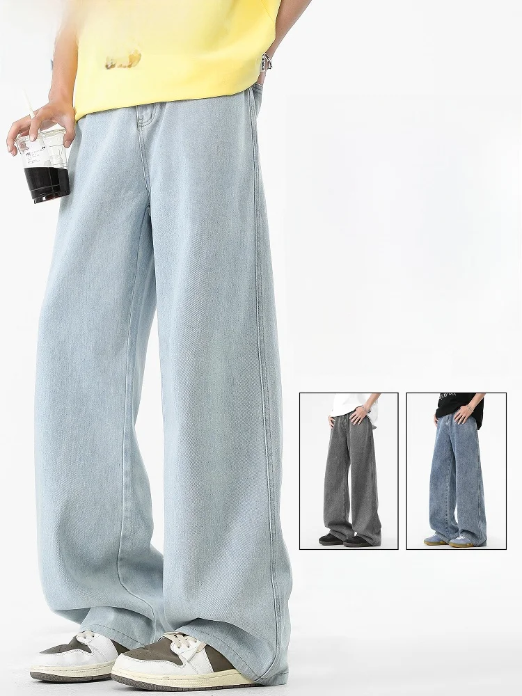 涼しげなメンズデニムパンツ：50代のカジュアルスタイルに最適なワイドレッグパンツ