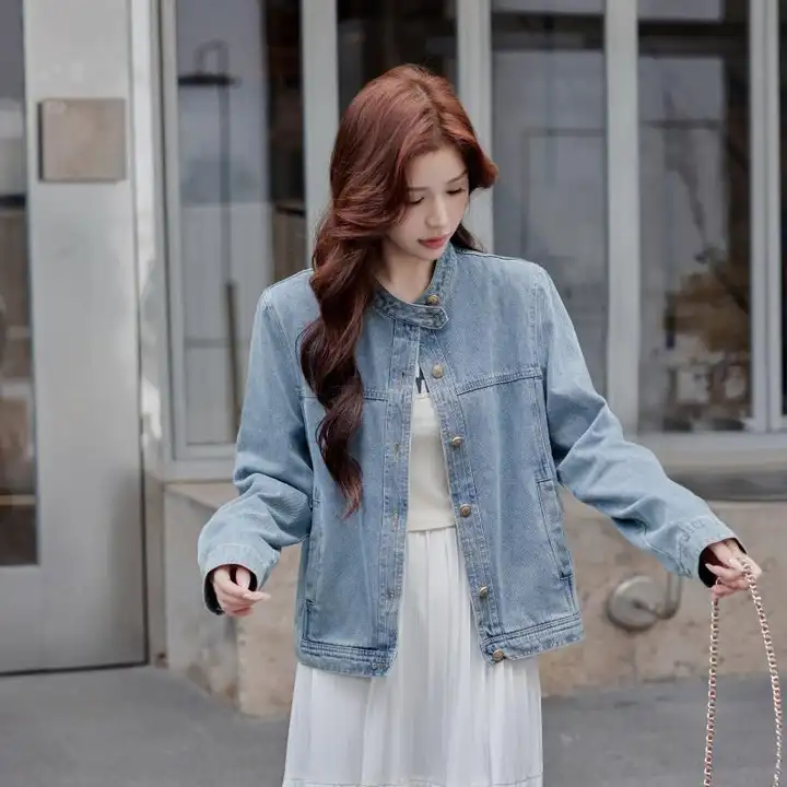 レトロデザインのデニムシャツジャケット【春秋用・ゆったりシルエット・長袖・カジュアル】