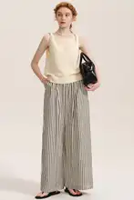 DESIGNER PLUS レトロストライプ ルーズフィットハイウエストワイドパンツ【軽量・スタイル】