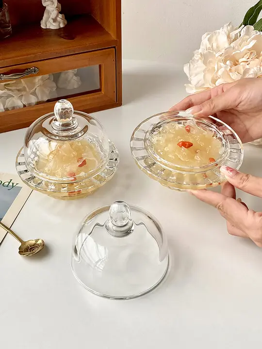 燕窝ボウル 家庭用 ガラス 蓋付き 透明 精巧 高級 フルーツ おやつ デザート 小さいスープボウル