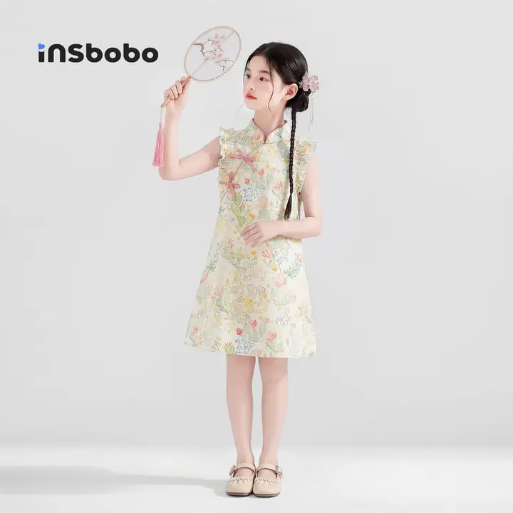 夏用花柄子供用ワンピース【中華風・ドレススタイル】（セットアップ対応）