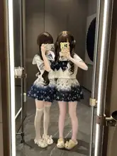 雪の花デザインのセーラー服【ネイビー・JKスタイル・極上の柔らかさ】（セットアップ対応）