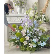 モネ風大型フロアタイプの造花アレンジ【紫色・店舗ディスプレイ用・飾り付け】
