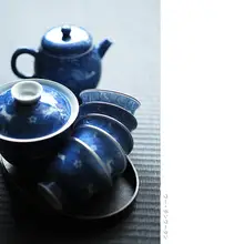 青花模様の茶器【銀口カップ・蓋付き・海馬デザイン】