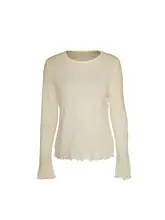 冬用ウールニットTシャツ【透かし編み・長袖・波型ヘム・女性用】