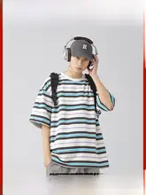ストライプ刺繍入り メンズ短袖Tシャツ【夏用・フィット・カジュアル】