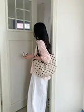 トートバッグ ショルダーバッグ レディース キャンバス 水玉柄 大容量 軽量 韓流 ヴィンテージ ナチュラル 通勤