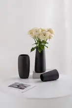 シンプルモダン黒陶器花瓶【インテリア向け・生花とドライフラワー用】