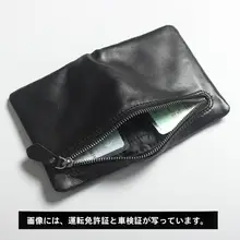 本革製 軽量コンパクト短財布【男女兼用・ブラック・ファスナー式・運転免許証カードケース付き】