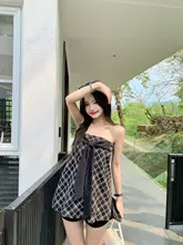 夏にぴったり！チェック柄ビスチェ【女性用・韓国スタイル・個性的デザイン】