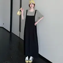 感あふれる！おしゃれなレイヤード風ショートスリーブワンピース【マタニティ対応・快適なロングドレス】（セットアップ対応）