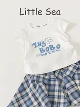Tシャツ チェック柄スカート 2点セット キッズ ガールズ キャラクター柄 アシンメトリー ショート スリム インスタ映え おしゃれ 夏