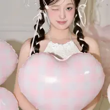 ハートチェックデザインのアルミ風船【パーティー装飾・写真撮影用・誕生日・女神節】
