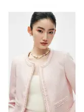 シャネル風 ピンク ショートジャケット 春秋用 女性用 上品なセットアップ