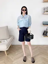 深い青色のハイウエストデニムパンツ【夏用・ストレート・ワイドレッグ】
