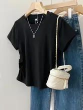 夏用 レディースシンプルTシャツ【純綿・白・リブデザイン・フィットタイプ】