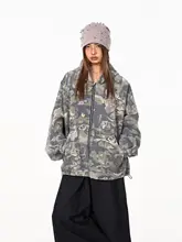 BLACKBB ジャケット【カモフラージュパッチワーク・グラフィティデザイン・レディース・ルーズフィット・フード付き】