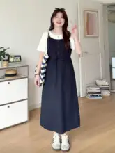 夏用 シンプルなデザインのTシャツ付きサロペットスカート【大きいサイズ・半袖】（セットアップ対応）