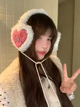 愛らしいハートデザインの羊羔绒耳あて【冬用・厚手・防寒・女性用】