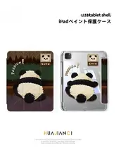 黒白パンダデザインのiPad Air用保護ケース【軽量アクリル・ペンホルダー付き・防弯曲・防落下】（セットアップ対応）