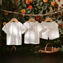 夏用 男の子&女の子向け コットン半袖トップスとショートパンツ【薄手・外出用】（セットアップ対応）