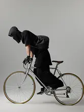 ワッフル生地のメタルナイロン接続袋付き半袖Tシャツ【ブラック・袖袋デザイン】