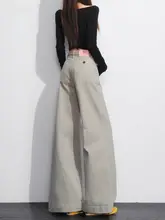 グレーのワイドレッグデニムパンツ【ハイウエスト・ストレートシルエット】