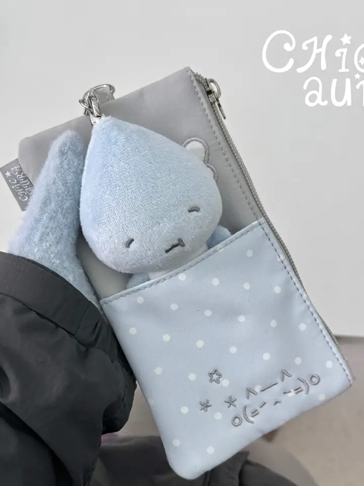 可愛いブルー＆ホワイトの猫デザイン文房具ポーチ【大容量・インスタスタイル】