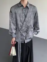 中華風デザイン 鶴刺繍のシルクシャツ【スムース・ドレープ感・長袖・ルーズフィット】