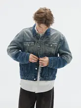 NTED メンズヴィンテージ風 グラデーションウォッシュショートデニムジャケット【秋用・ゆったり・長袖】