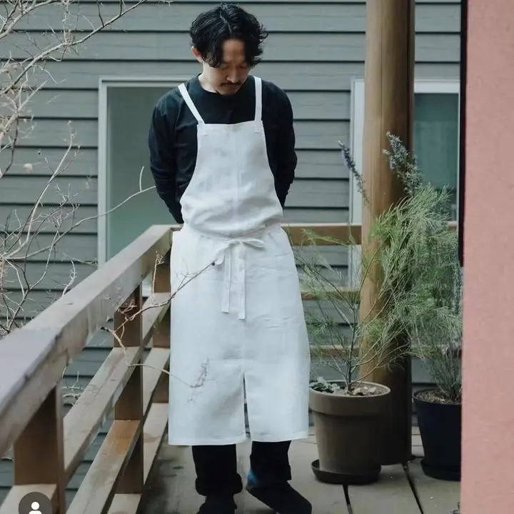 コットン製 ハイウエスト エプロン【スリットデザイン・キッチン用・カフェ・アート】