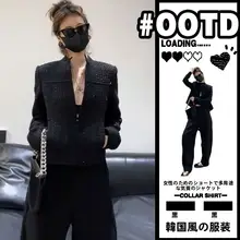 女性用 大きいサイズVネックショートジャケット【肩パッド付き・カジュアル・スリム効果】