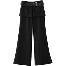 高腰デザインのパッチワークフレアパンツ【カジュアル・秋用・レディース】（セットアップ対応）