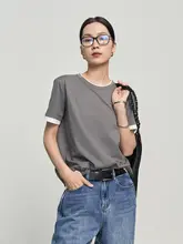CMORE 夏用 コットン混合 短袖Tシャツ【ラウンドネック・重ね着風・ゆったりシルエット】