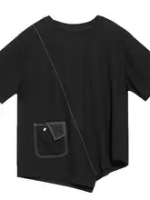 山本デザイン 夏用 レディースショートスリーブTシャツ【ダークカラー・ルーズフィット・アシンメトリー・大きいサイズ】