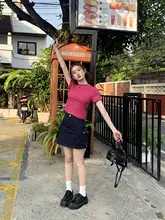 ショートスリーブTシャツ 女性 夏 ラウンドネック スリム 小柄 単色 トップス