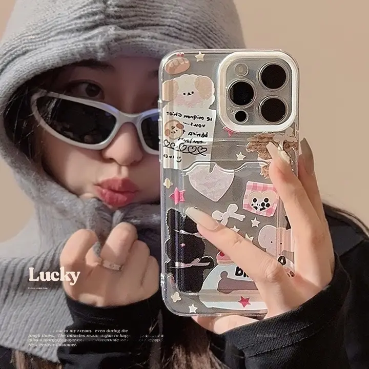 かわいいパッチワークデザインのスマホケース【iPhone対応・透明シリコン・個性的】