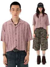 涼しげなストライプ柄と花柄のゆったり軽量半袖シャツ