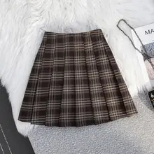 ヴィンテージ風チェック柄プリーツスカート【秋冬用・高腰・Aライン】（セットアップ対応）
