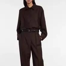 シンプルなデザインのレトロ通勤用ウール混紡シャツ【ゆったりしたフィット・長袖・翻領】