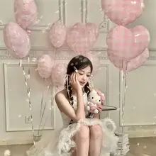 ハートチェックデザインのアルミ風船【パーティー装飾・写真撮影用・誕生日・女神節】