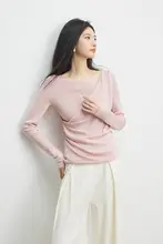 デザイン性のあるオフショルダー ニットトップス【春秋用・ピンク】