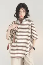 ストライプ柄 半袖Tシャツ【夏用・ゆったりシルエット・中性デザイン】