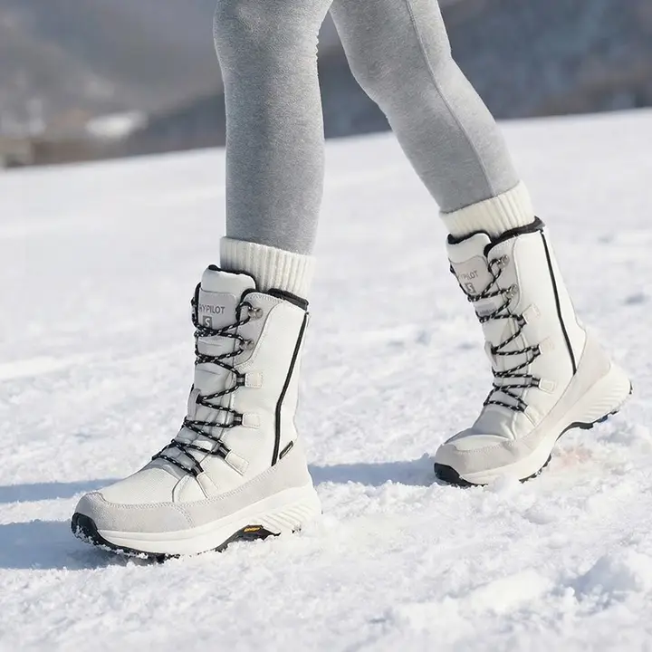 女性用冬用防滑ブーツ【裏地ボア・ハイカット・厚底・登山・スノーシューズ】