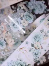 薄荷グリーン花柄の和紙PETモチーフシールテープ【レトロ・手帳用】