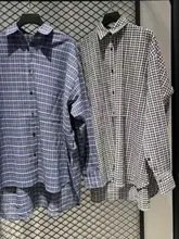 レトロチェック柄長袖カジュアルシャツ【襟付き・秋冬用】